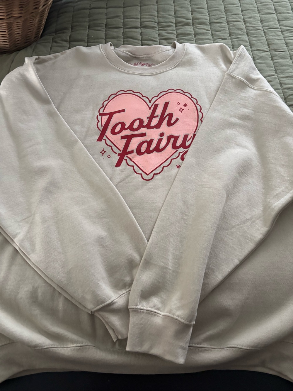 Tooth Fairy Heart Graphic Sweatshirt - Pink on Cream